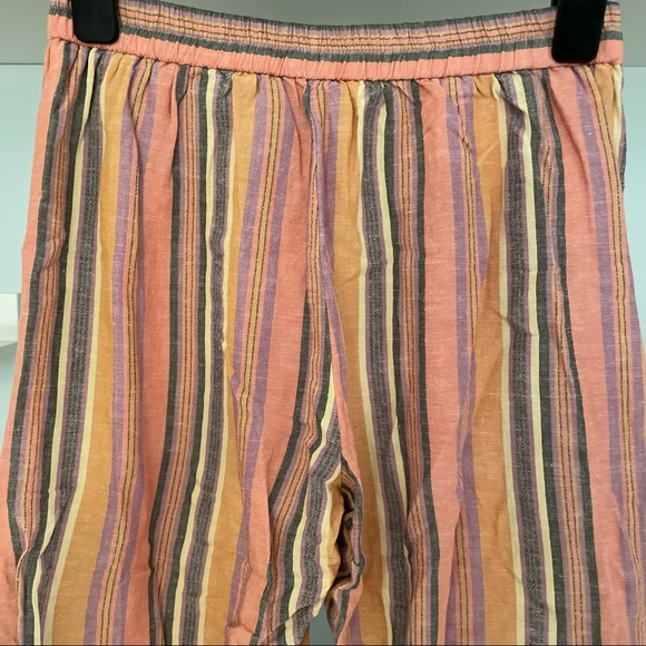 DREW (Anthropologie) Whitney Coral Striped Wide Leg Side Slit Linen Blend Pants - Picture 5 of 15